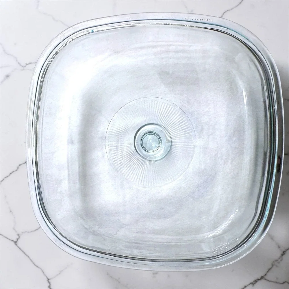 26 Pyrex A12C.A Clear Glass Square‎ Casserole Lid Sunburst Ribbed Knob Vintage